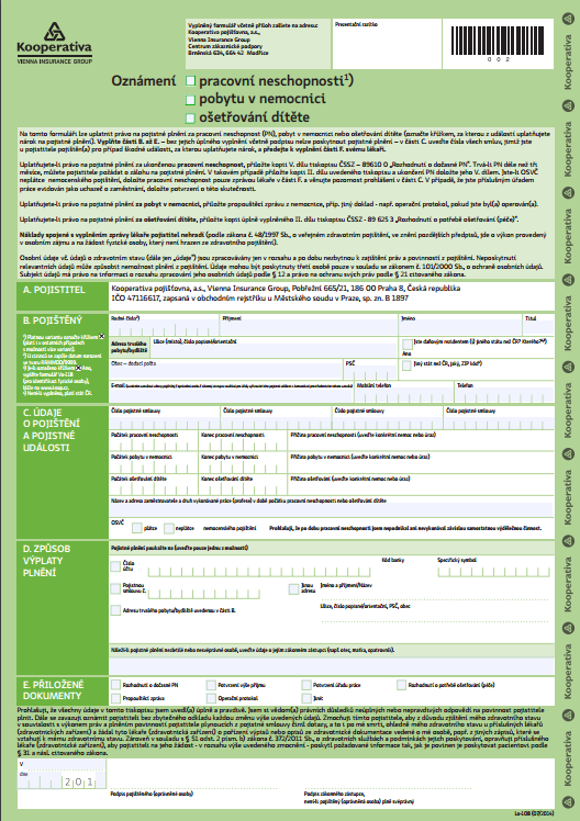 Kooperativa Oznámení pracovní neschopnosti